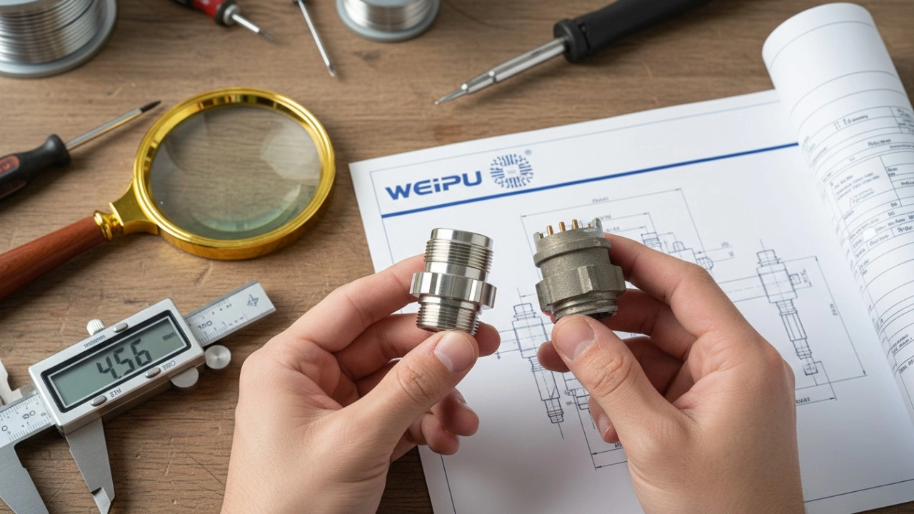 A quality control technician inspecting industrial connectors for common sourcing mistakes at a WEIPU facility. - WEIPU