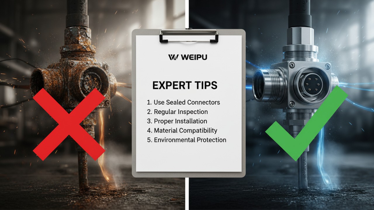 An illustration comparing a failed generic connector to a reliable WEIPU connector, highlighting expert tips for selection.