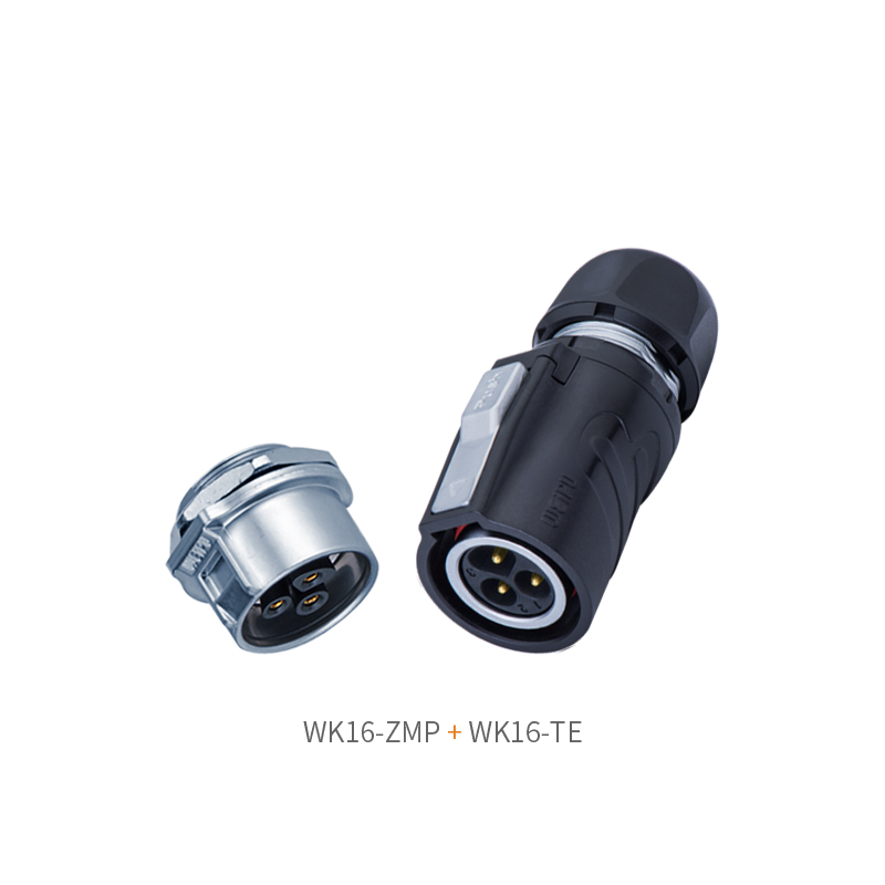Weipu WK16-ZMP shielded rear panel mount socket paired with WK16-TE cable plug, V0 fireproof IP67 anti-interference industrial circular connector kit