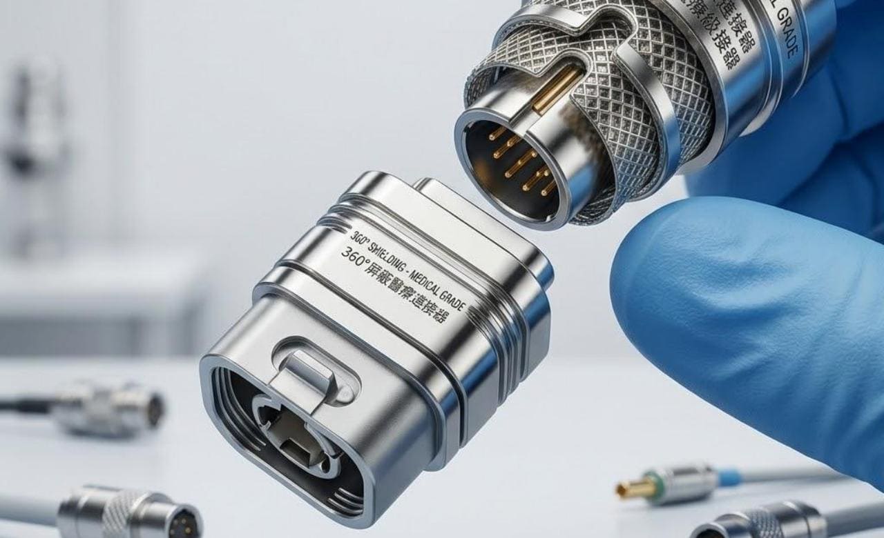 EMI shielded medical circular connector with 360 degree shielding