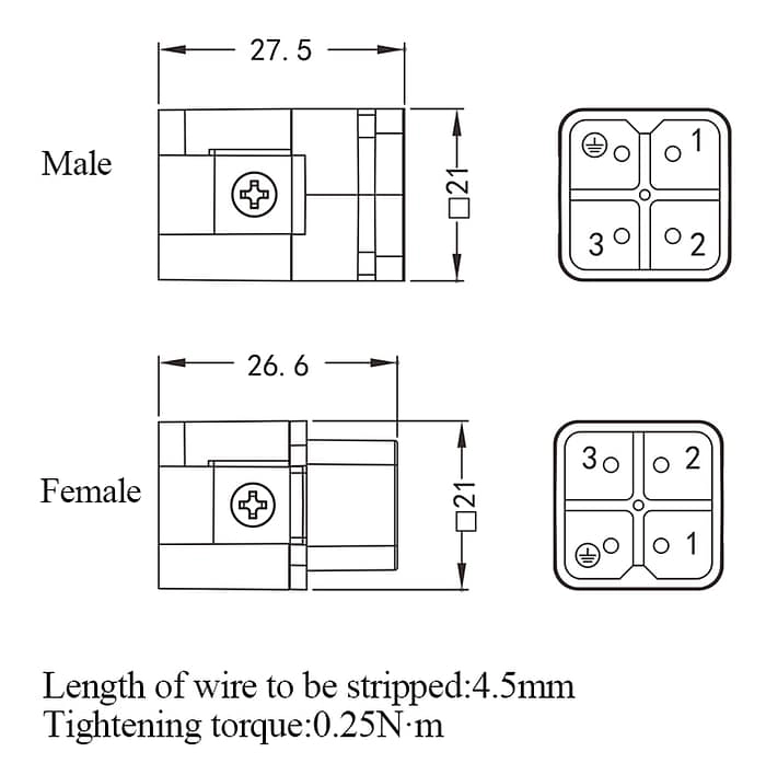 HA-003- HA-003-F Male and Female 10A 230/400v 3+PE Screw Contact Connector 3 - WEIPU