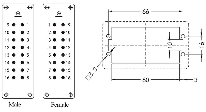 HA-032-MC HA-032-FC Male and Female 16A 250 32+PE Crimp Contact Connector 3 - WEIPU