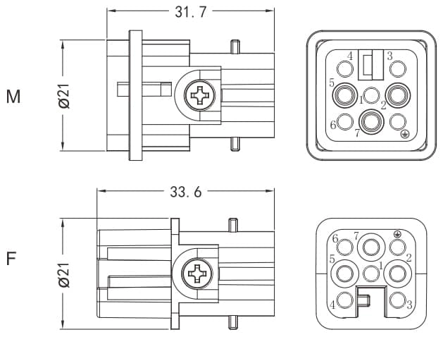 HD-007-MC/FC Crimp termination Connector 16A 500V 7+PE 3 - WEIPU HD-007-MC/FC Crimp termination Connector 16A 500V 7+PE 3 - WEIPU