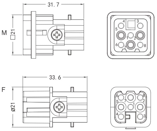 HD-008-MC/FC Crimp termination Connector 16A 500V 8+PE 3 - WEIPU HD-008-MC/FC Crimp termination Connector 16A 500V 8+PE 3 - WEIPU