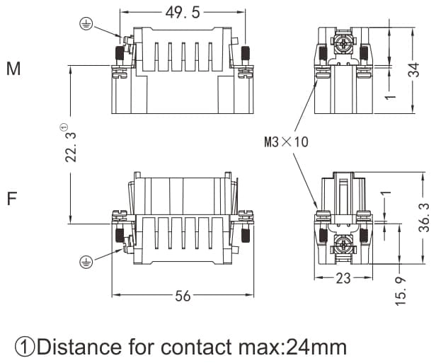 HD-015-MC/FC Crimp termination Connector 16A 500V 15+PE 3 - WEIPU HD-015-MC/FC Crimp termination Connector 16A 500V 15+PE 3 - WEIPU