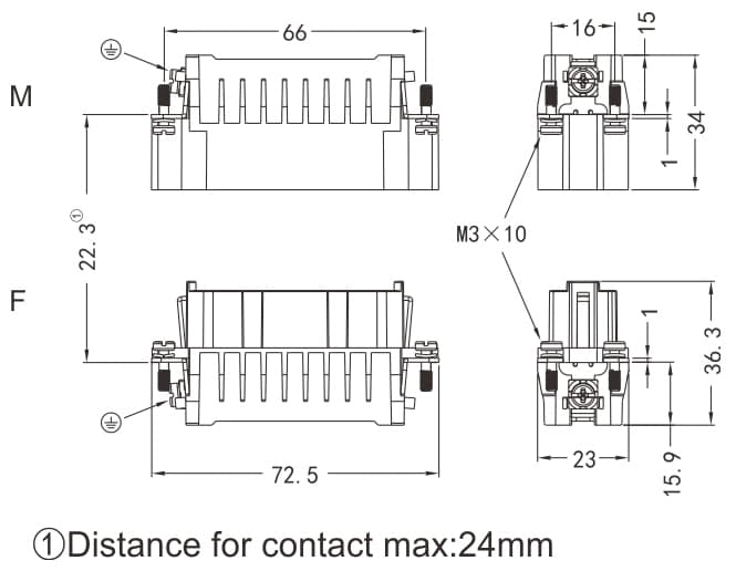 HD-025-MC/FC Crimp termination Connector 16A 500V 25+PE 3 - WEIPU