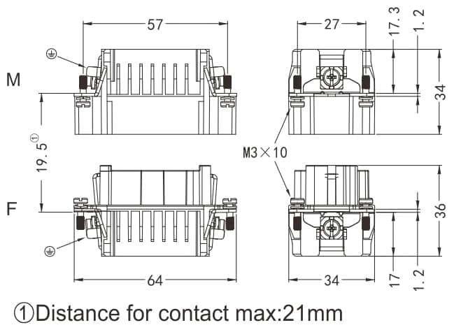 HDD-042-MC/FC Crimp termination Connector 16A 500V 42+PE 3 - WEIPU
