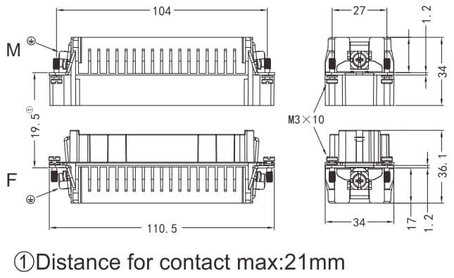 HDD-108-MC/FC Crimp termination Connector 16A 500V 108+PE 3 - WEIPU HDD-108-MC/FC Crimp termination Connector 16A 500V 108+PE 3 - WEIPU
