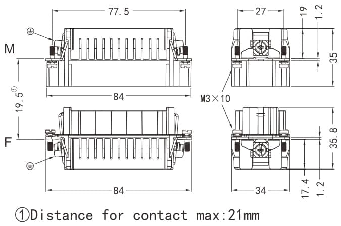 HDD-144-MC/FC Crimp termination Connector 16A 500V 144+PE 3 - WEIPU