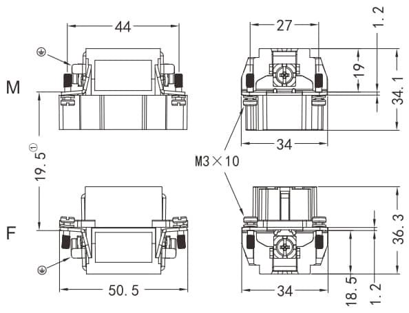 HEE-010-MC/FC Crimp termination Connector 16A 500V 10+PE 3 - WEIPU