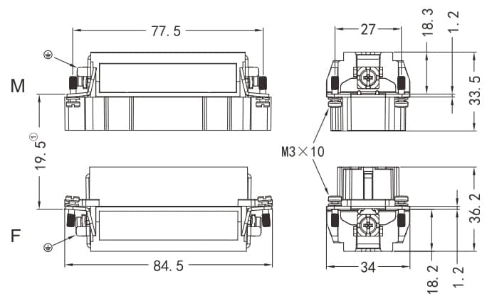 HEE-032-MC/FC Crimp termination Connector 16A 500V 32+PE 3 - WEIPU