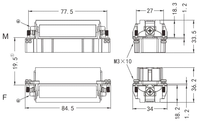 HEE-064-MC/FC Crimp termination Connector 16A 500V 64+PE 3 - WEIPU