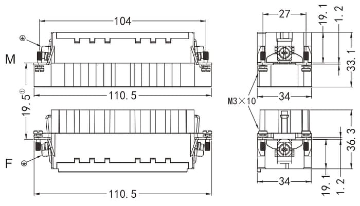 HEE-092-MC/FC Crimp termination Connector 16A 500V 92+PE 3 - WEIPU