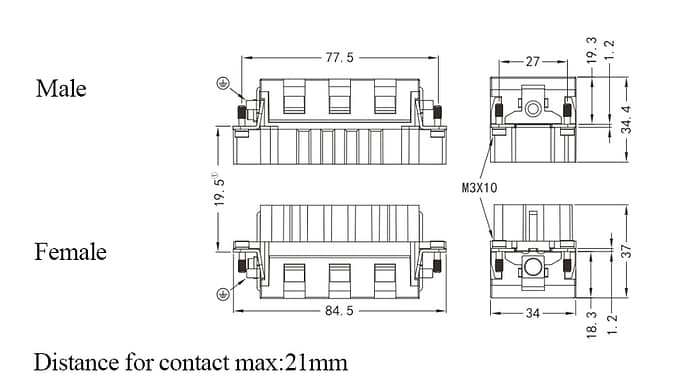 HEEE-040-MC/FC Crimp termination Connector 16A 500V 40+PE 3 - WEIPU
