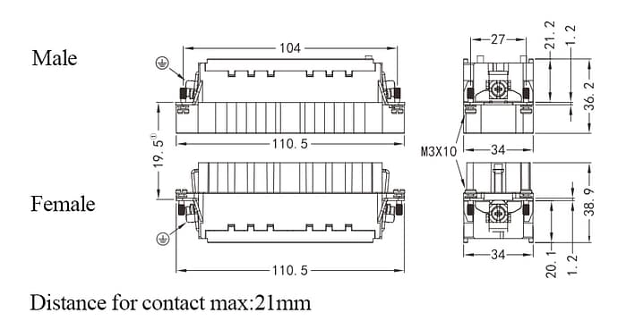 HEEE-064-MC/FC Crimp termination Connector 16A 500V 64+PE 3 - WEIPU