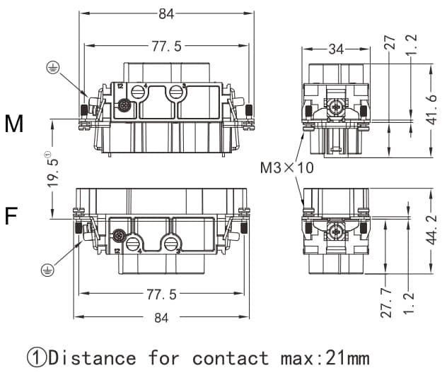 HK-004/0-M/F Crimp termination Connector 80A 830V 4+PE 3 - WEIPU
