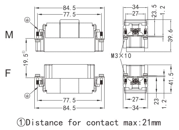 HK-006/36-M/F Crimp termination Connector 40A 690V 6+PE +36 Signal pin 10A 160V 3 - WEIPU