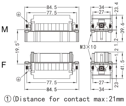 HK-012/2-M/F Crimp termination Connector 40A 690V 12+PE +2 Signal pin 10A 160V 3 - WEIPU