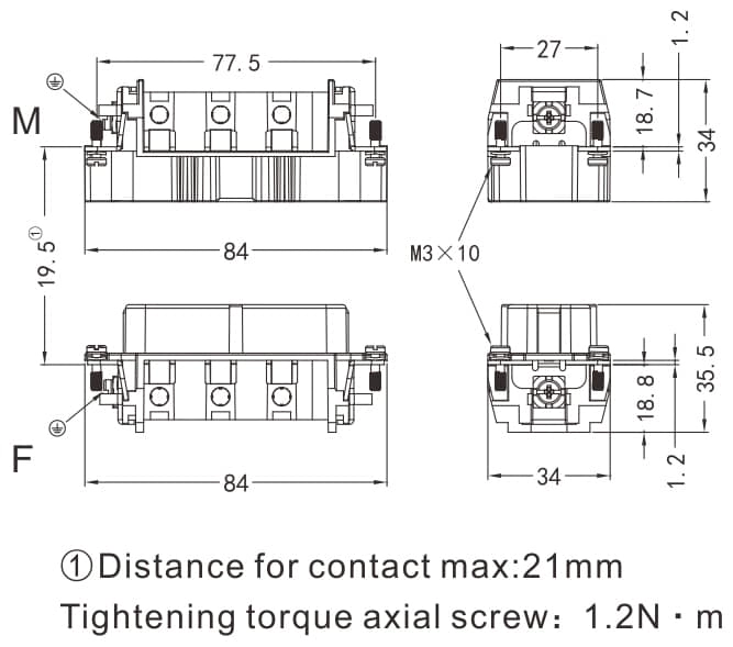 HSB-006-M/F Screw termination Connector 16A 500V 6+PE 3 - WEIPU