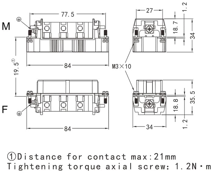 HSB-016-M/F Screw termination Connector 16A 500V 12+PE 3 - WEIPU