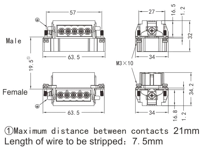 HVE-003-M/F Screw termination Connector 16A 500V 3+PE 3 - WEIPU HVE-003-M/F Screw termination Connector 16A 500V 3+PE 3 - WEIPU