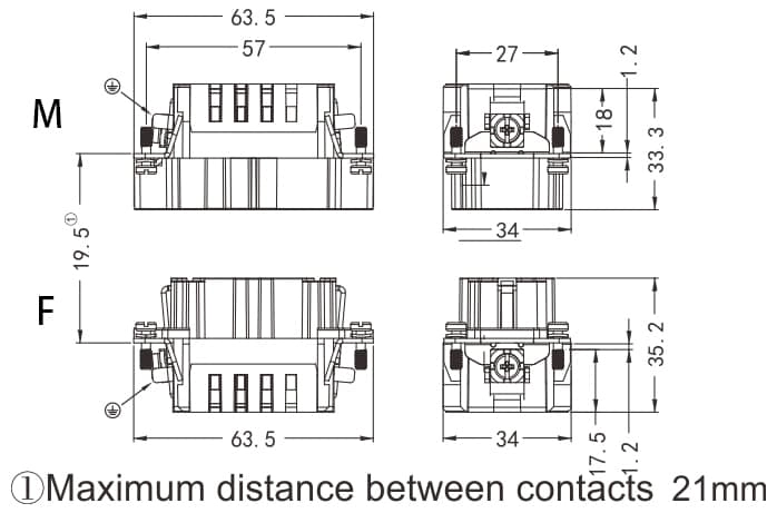 HVE-003-MC/FC Crimp termination Connector 16A 500V 3+PE 3 - WEIPU