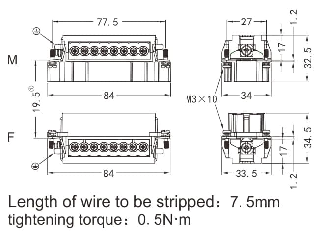 HVE-006-M/F Screw termination Connector 16A 500V 6+PE 3 - WEIPU HVE-006-M/F Screw termination Connector 16A 500V 6+PE 3 - WEIPU