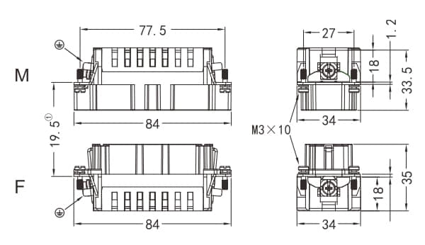 HVE-006-MC/FC Crimp termination Connector 16A 500V 6+PE 3 - WEIPU
