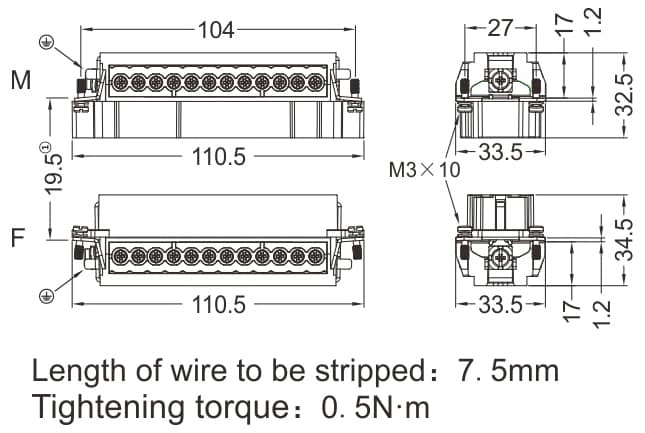 HVE-010-M/F Screw termination Connector 16A 500V 10+PE 3 - WEIPU