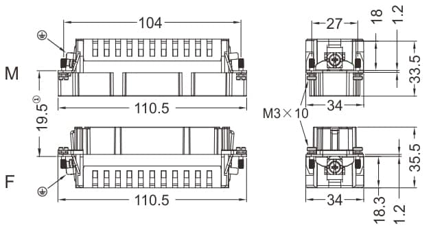 HVE-010-MC/FC Crimp termination Connector 16A 500V 10+PE 4 - WEIPU HVE-010-MC/FC Crimp termination Connector 16A 500V 10+PE 4 - WEIPU