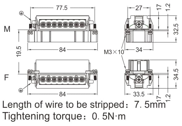 HVE-012-M/F Screw termination Connector 16A 500V 12+PE 4 - WEIPU