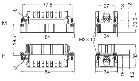 HVE-012-MC/FC Crimp termination Connector 16A 500V 12+PE 3 - WEIPU