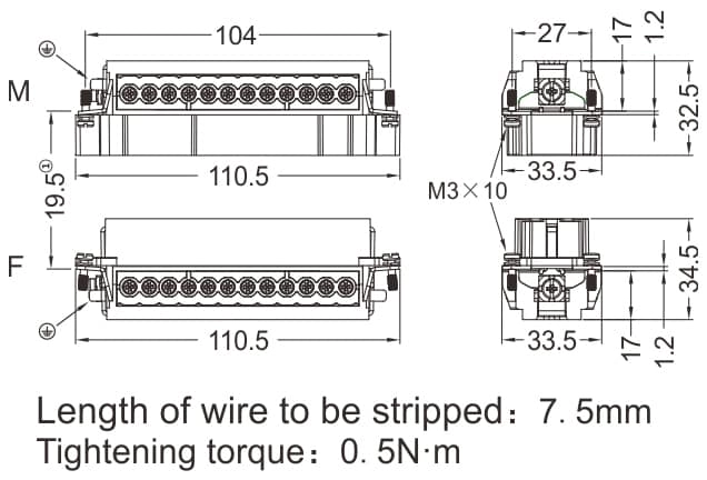 HVE-020-M/F Screw termination Connector 16A 500V 20+PE 3 - WEIPU HVE-020-M/F Screw termination Connector 16A 500V 20+PE 3 - WEIPU
