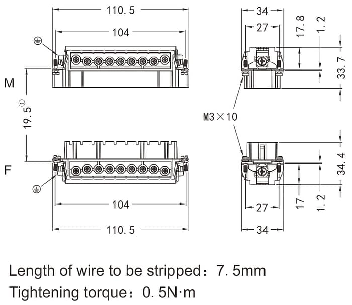 HVE-032-M/F Screw termination Connector 16A 500V 32+PE 3 - WEIPU