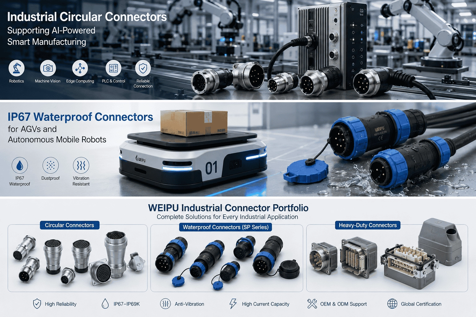 Industrial circular connectors for AI-powered smart factory applications - WEIPU