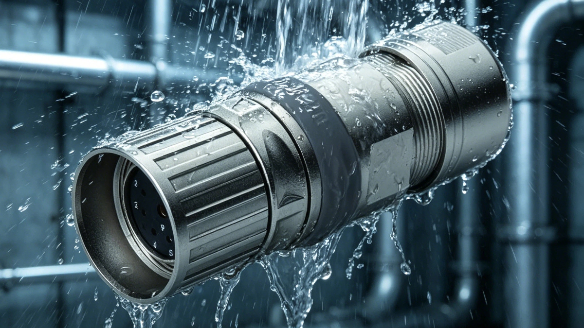 IP67 vs IP68 industrial waterproof connectors comparison showing water spray and submersion test for industrial circular connectors