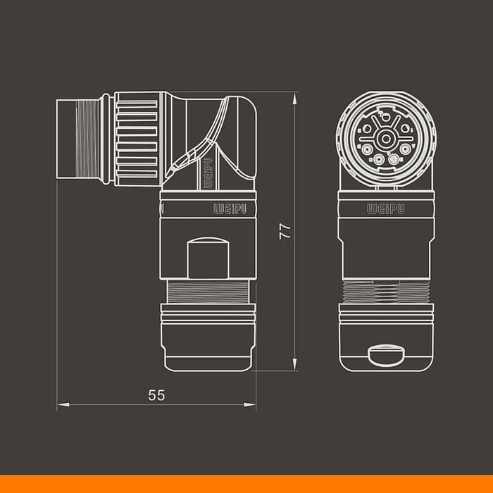 M23DJ-TL Male contact angled cable connector IP67 3 - WEIPU M23DJ-TL Male contact angled cable connector IP67 3 - WEIPU