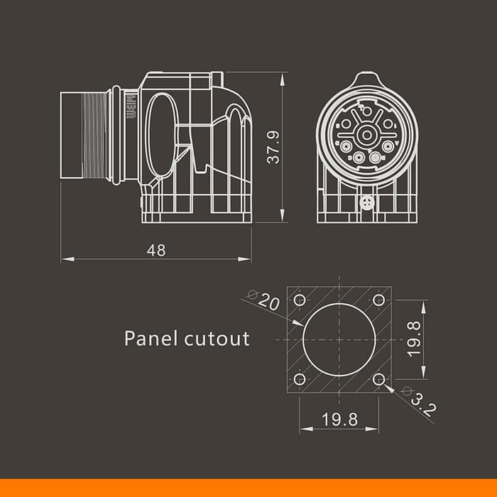 M23DJ-ZL Male contact angled square flange receptacle IP67 4