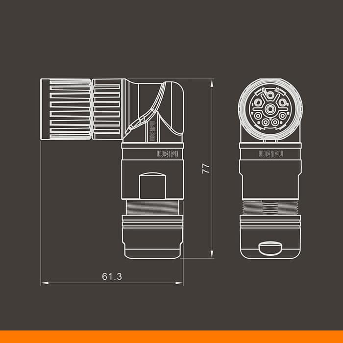 M23DK-TL Female contact angled cable connector IP67 4