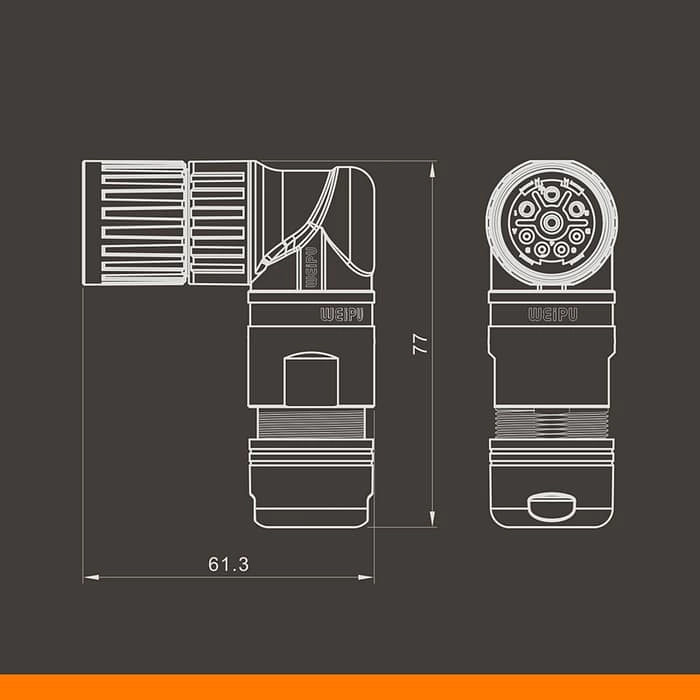 M23DK-TL Female contact angled cable connector IP67 4 - WEIPU