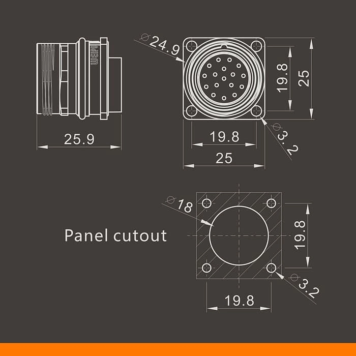M23SJ_Z Male contact square flange receptacle IP67 4 - WEIPU