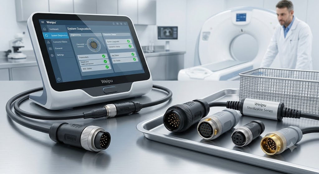 Medical grade waterproof circular connectors WEIPU IP68 medical device connector sterilizable IEC 60601