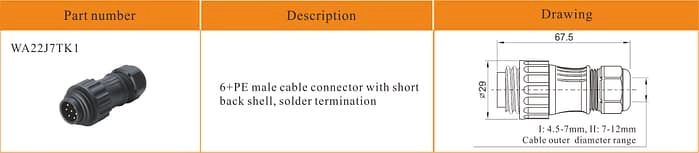 WA22J7TK1 6+PE male cable connector with short back shell 3 - WEIPU
