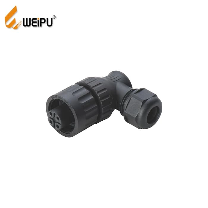 WA22K4TL2 3+PE female cable connector with angle back shell IP67 1 - WEIPU