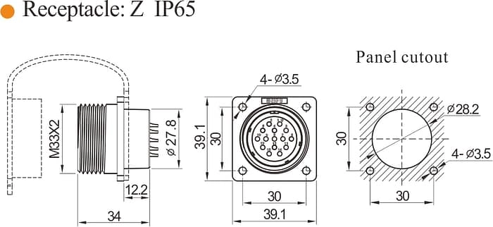 WD28-Z Receptacle IP65 3 - WEIPU WD28-Z Receptacle IP65 3 - WEIPU