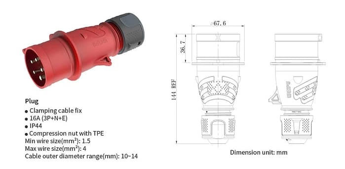 WEIPU 16A 5Pin Industrial Plug Socket TYP235-c IP44 2 - WEIPU WEIPU 16A 5Pin Industrial Plug Socket TYP235-c IP44 2 - WEIPU