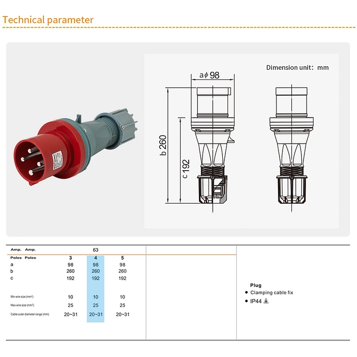 WEIPU 63A 4Pin Industrial Plug Socket TYP643-IP44 2 - WEIPU