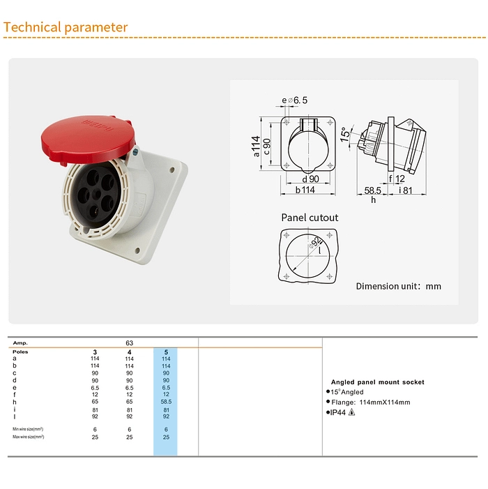 WEIPU 63A Panel Mount Socket IP44 2 - WEIPU WEIPU 63A Panel Mount Socket IP44 2 - WEIPU
