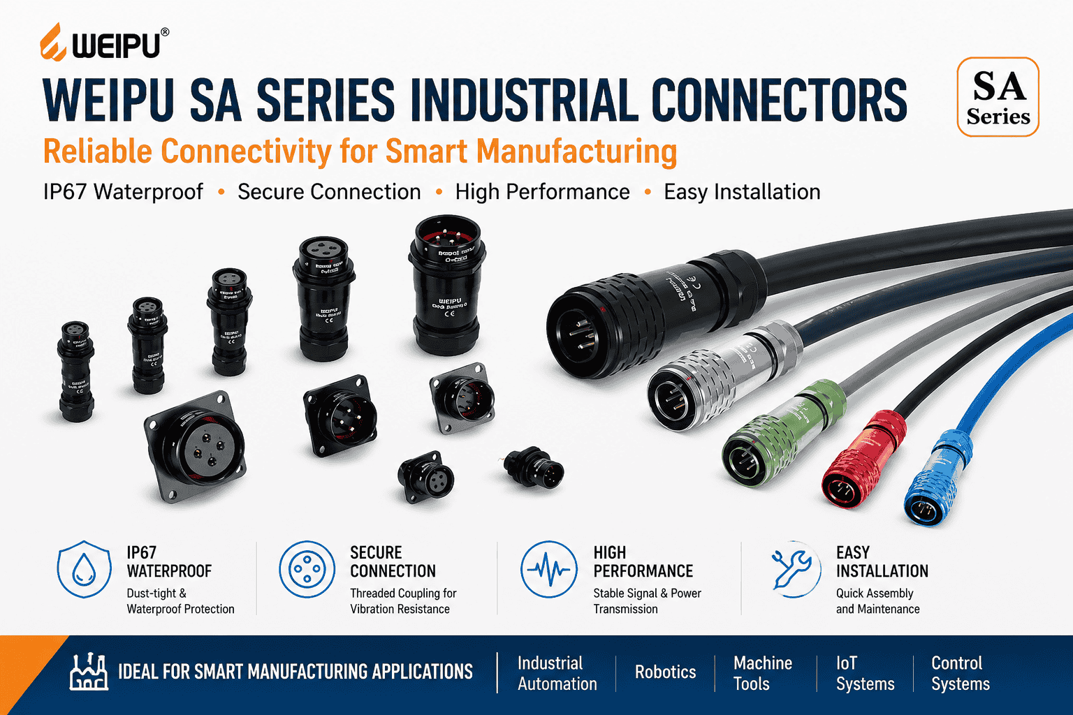WEIPU SA Series IP67 industrial circular connectors for smart manufacturing automation systems