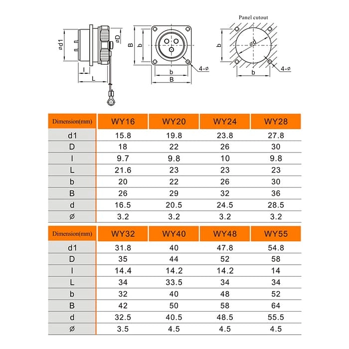 WEIPU WY-Z Series Panel Receptacle 3 - WEIPU WEIPU WY-Z Series Panel Receptacle 3 - WEIPU